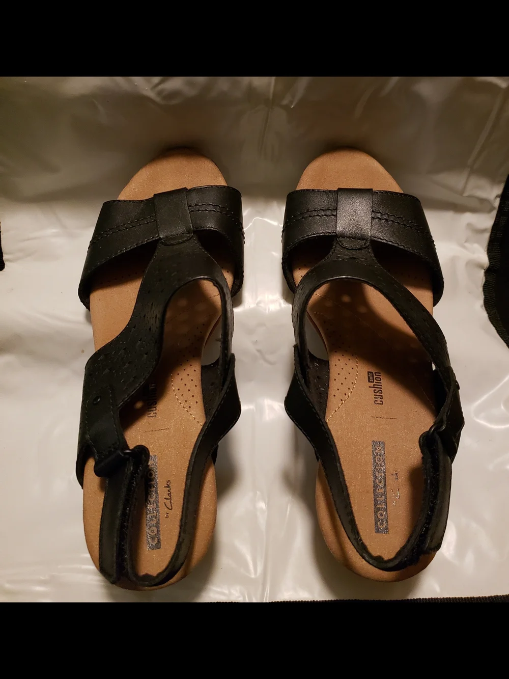 Clarks Black Perforated Leather Slingback Sandal with Low Block Heel